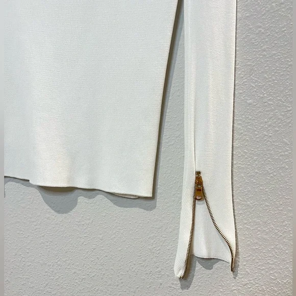 Ribbed Ivory/White Gold Zipper Top Size Small - Picture 3 of 10